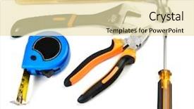 Presentation with tape measure - PPT theme consisting of hammer pliers wrench screwdriver and tape measure isolated over white background background and a blonde colored foreground