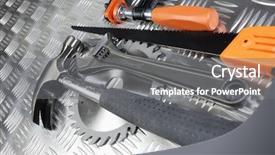  Presentation with mechanical - PPT theme consisting of hammer saw wrench and mechanical parts set against steel background text and size-numbers are standard background and a gray colored foreground