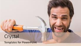  Presentation with living room - Slides having hit nail - casual man hammering his finger background and a  colored foreground