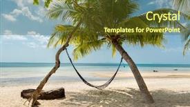  Presentation with island resort - Colorful theme enhanced with hammock and palms on the beach resort at koh samui island thailand backdrop and a tawny brown colored foreground
