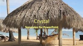  Presentation with hut - PPT layouts having hammock-hangs-in-thatched-hut background and a tawny brown colored foreground