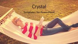  Presentation with relaxing - Presentation design with hammock in a peaceful garden background and a gold colored foreground