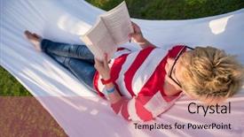  Presentation with kids reading book - Colorful presentation theme enhanced with hammock in a peaceful garden backdrop and a coral colored foreground