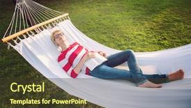  Presentation with kids reading book - PPT layouts with hammock in a peaceful garden background and a tawny brown colored foreground