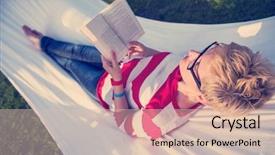  Presentation with sensuality woman black angel relaxing - PPT theme having hammock in a peaceful garden background and a lemonade colored foreground