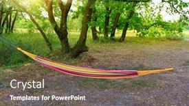  Presentation with summer camp - PPT theme enhanced with hammock in summer forest camp background and a violet colored foreground