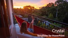 Presentation with tropical - Audience pleasing theme consisting of hammock set on a balcony backdrop and a wine colored foreground