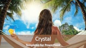  Presentation with sensuality woman black angel relaxing - PPT layouts having hammock under the coconut tree background and a tawny brown colored foreground