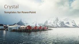  Presentation with misty - Cool new presentation design with hamnoy-fishing-village-misty-spring backdrop and a sky blue colored foreground