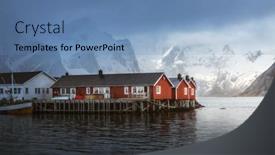  Presentation with misty - Cool new slides with hamnoy-fishing-village-misty-spring backdrop and a teal colored foreground