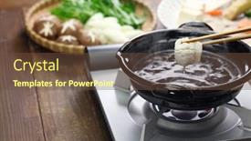  Presentation with shabu - Amazing PPT theme having hamo-pike-conger-shabu-shabu backdrop and a tawny brown colored foreground