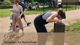  Presentation with water fountain - Slide deck having hampstead-heath-london-july-7 background and a coral colored foreground