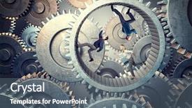  Presentation with gear - PPT theme having hamster wheel - business people run inside background and a gray colored foreground