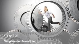  Presentation with gear - Presentation theme enhanced with hamster wheel - businesswoman work in metal gear background and a gray colored foreground