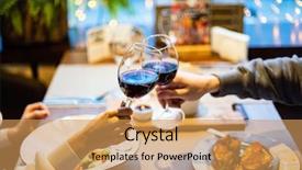  Presentation with restaurant - PPT layouts featuring han - man and woman drinking red background and a yellow colored foreground