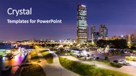  Presentation with city - Audience pleasing slide deck consisting of han river - seoul city backdrop and a navy blue colored foreground