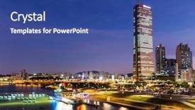  Presentation with skyline - Presentation theme with han river - seoul skyline background and a ocean colored foreground