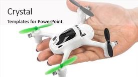  Presentation with drone - PPT layouts featuring hand - isolated on white background background and a white colored foreground