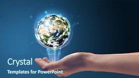  Presentation with hand holding earth - Presentation theme featuring hand a glowing earth globe background and a ocean colored foreground