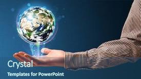  Presentation with hand holding earth - Audience pleasing slides consisting of world business - young businessman holding in his backdrop and a ocean colored foreground