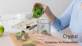  Presentation with baby food - Beautiful presentation featuring hand adding pea to measuring backdrop and a coral colored foreground