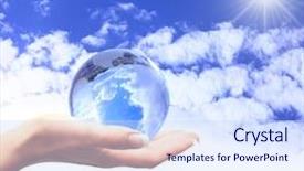  Presentation with environmental pollution - PPT layouts consisting of hand against blue sky environmental background and a sky blue colored foreground