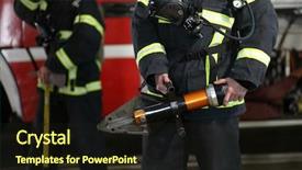  Presentation with firefighters - Colorful presentation design enhanced with hand against fire engine crop backdrop and a wine colored foreground