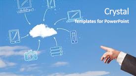  Presentation with healthcare cloud computing - Cool new PPT theme with hand aiming at cloud computing backdrop and a teal colored foreground