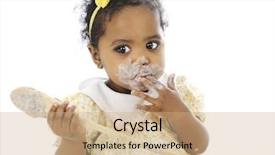  Presentation with close up baby girl knitted - Cool new PPT theme with hand and a pudding-mess backdrop and a coral colored foreground