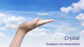  Presentation with aircraft - Amazing theme having hand and aircraft backdrop and a  colored foreground