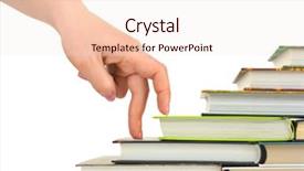  Presentation with book stairs - Presentation theme enhanced with hand and book stairs isolated background and a lemonade colored foreground