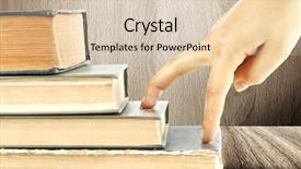  Presentation with book stairs - Slide deck featuring hand and book stairs isolated on white background background and a lemonade colored foreground