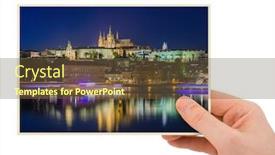  Presentation with prague - Colorful theme enhanced with hand-and-cityscape-of-prague backdrop and a tawny brown colored foreground