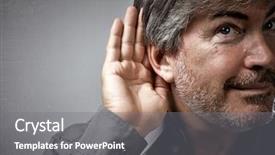  Presentation with ear - PPT layouts having hand and ear of eavesdropping background and a gray colored foreground
