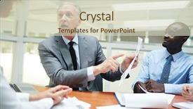  Presentation with data analyst - Cool new presentation theme with hand and explaining statistic data backdrop and a soft green colored foreground