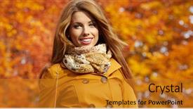  Presentation with autumn leaves - Theme having young woman with autumn leaves background and a  colored foreground