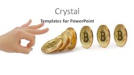  Presentation with bitcoins - Slide set enhanced with hand-and-falling-bitcoins-isolated background and a white colored foreground