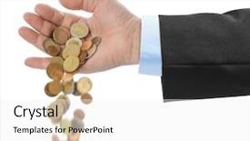  Presentation with waiter hand in white glove - Slides consisting of hand and falling coins isolated background and a white colored foreground