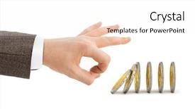  Presentation with falling line - Slide set featuring hand and falling coins isolated background and a pink colored foreground