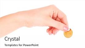  Presentation with waiter hand in white glove - Slides featuring hand and falling coins isolated background and a sky blue colored foreground