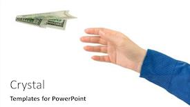  Presentation with plane - Audience pleasing slide deck consisting of hand-and-flying-money-plane backdrop and a white colored foreground