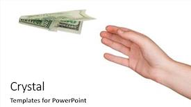  Presentation with plane - Colorful theme enhanced with hand and flying money plane backdrop and a white colored foreground