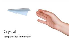  Presentation with plane - Slides enhanced with hand and flying paper plane background and a white colored foreground