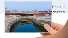  Presentation with forbidden city - PPT theme with hand-and-gugong-forbidden-city background and a light blue colored foreground
