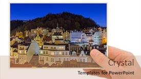  Presentation with czech republic - Beautiful PPT theme featuring hand-and-karlovy-vary backdrop and a coral colored foreground
