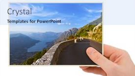  Presentation with kotor montenegro - Presentation theme with hand-and-kotor-bay-image background and a light blue colored foreground