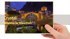  Presentation with bosnia - Slide set having hand and mostar - bosnia background and a tawny brown colored foreground