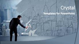  Presentation with painting walls paint roller - Presentation design with hand and painting drawn city background and a seafoam green colored foreground