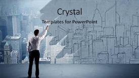  Presentation with painting walls paint roller - Theme having hand and painting drawn city background and a light blue colored foreground