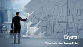  Presentation with elegant - PPT layouts having hand and painting drawn city background and a seafoam green colored foreground